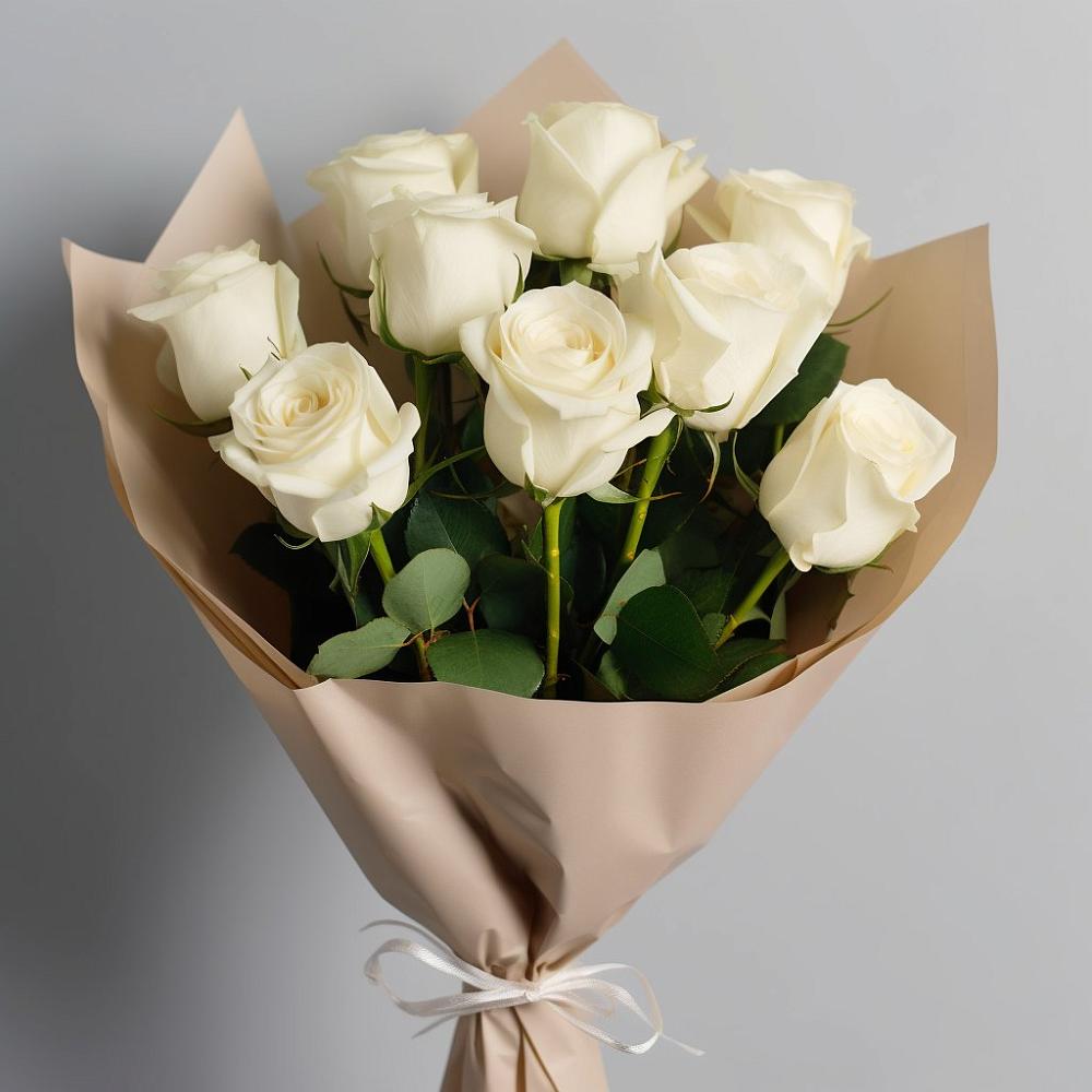 Букет 9 Белых роз Эдлесс Лав в им 9 Января