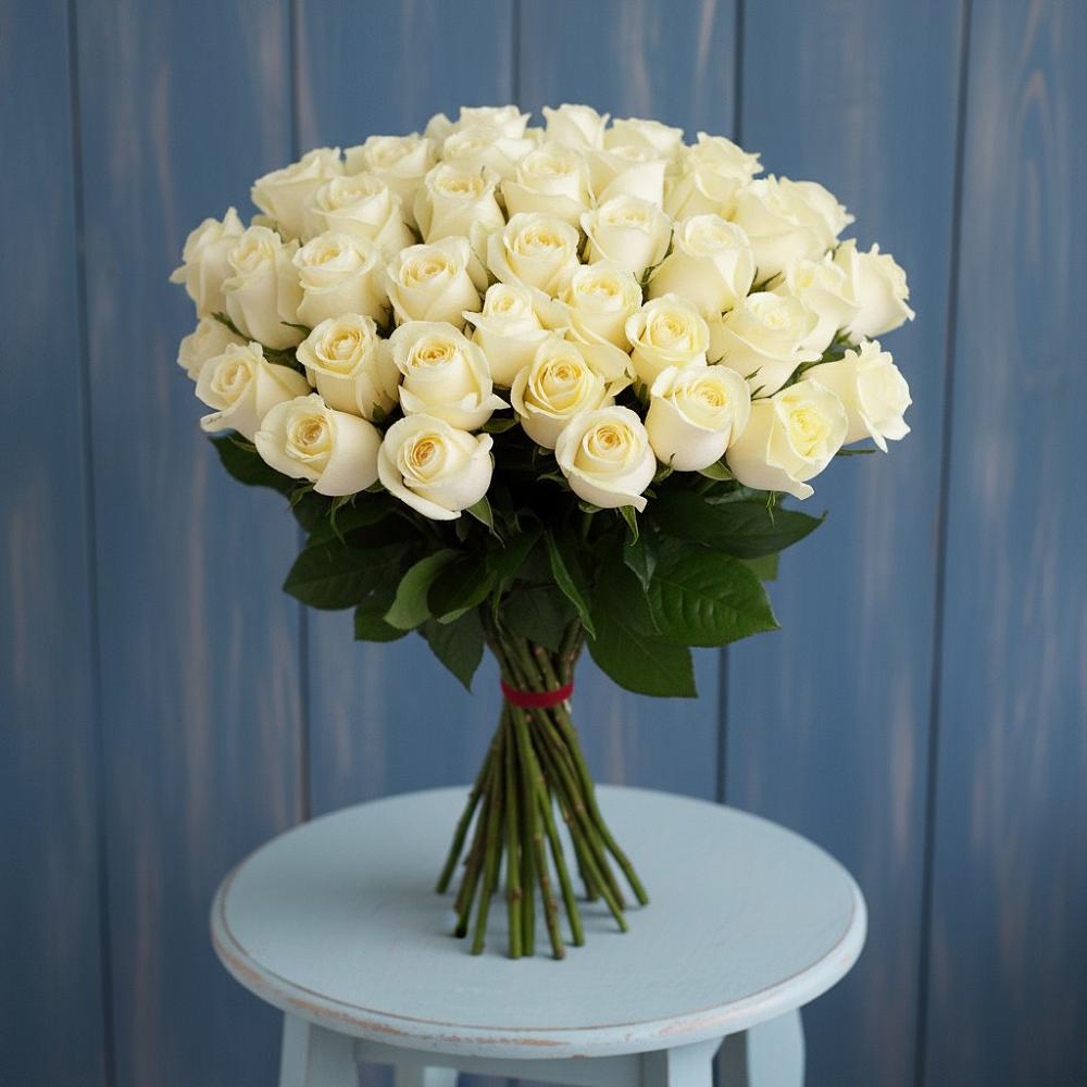 Букет 51 Белая роза Эдлесс Лав в им 9 Января