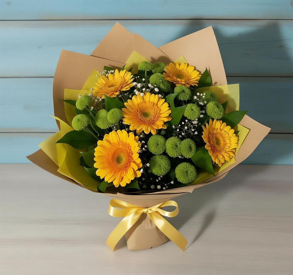 Букет цветов из: Герберы и Хризантемы в им 9 Января