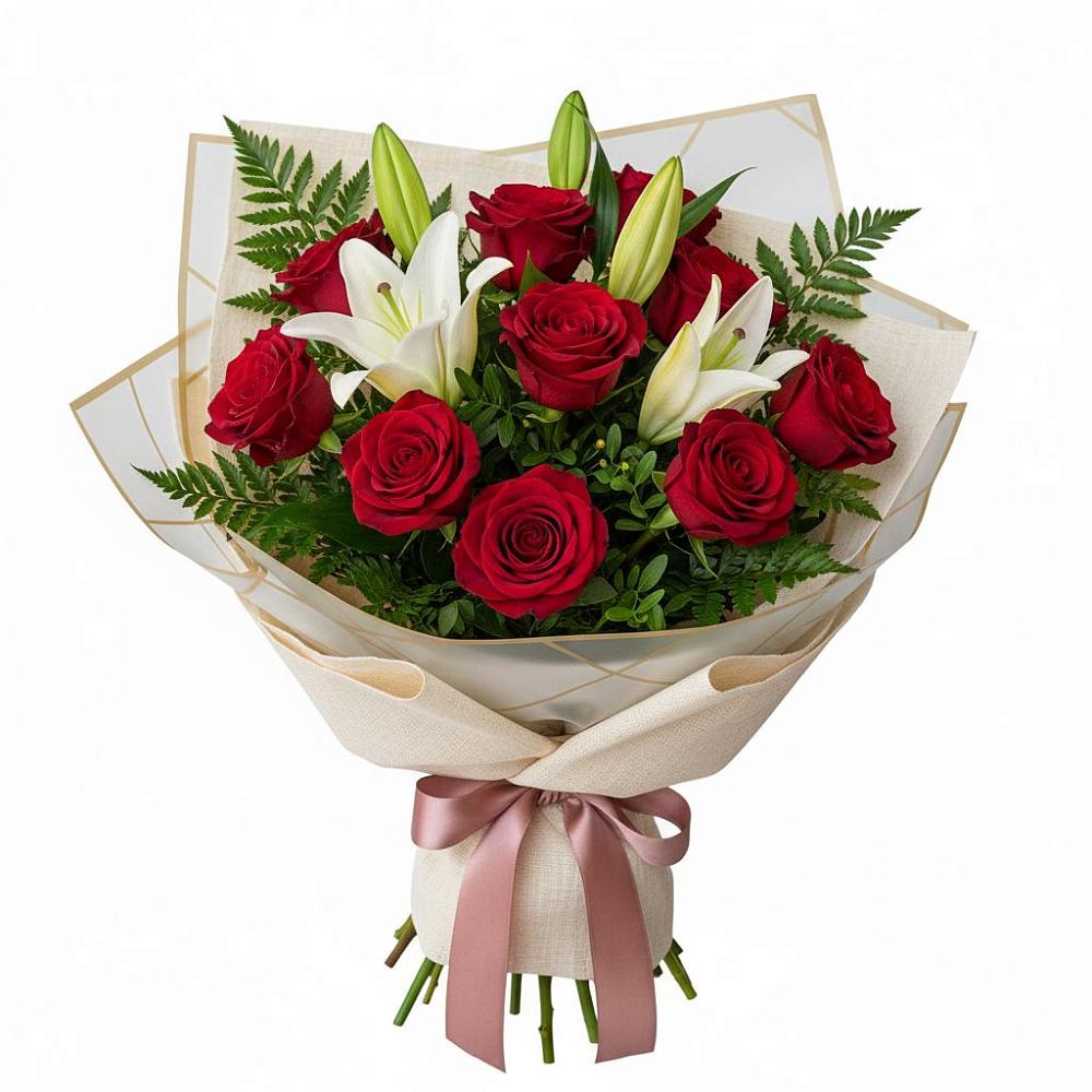 Букет цветов из: Лилии и Розы в им 9 Января