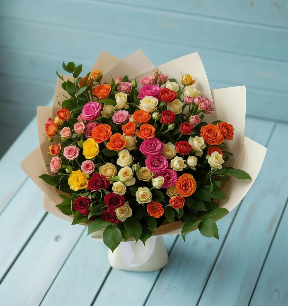 Букет Микс из разноцветных кустовых роз в им 9 Января