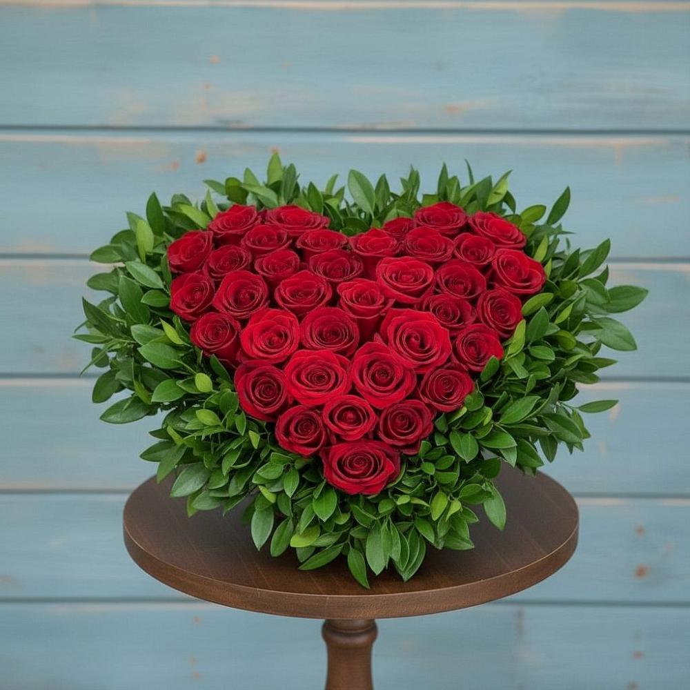 Цветочная композиция из Розы в виде сердца в им 9 Января