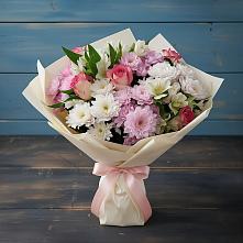 Букет цветов из:  Хризантемы, Альстромерии и Розы в им 9 Января