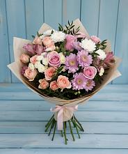 Букет цветов из:  Хризантемы, Розы и Альстромерии в им 9 Января